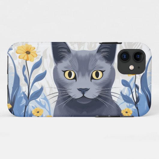 Russische Blaukatzengelbe Blumen Case-Mate iPhone Hülle (Rückseite (Horizontal))