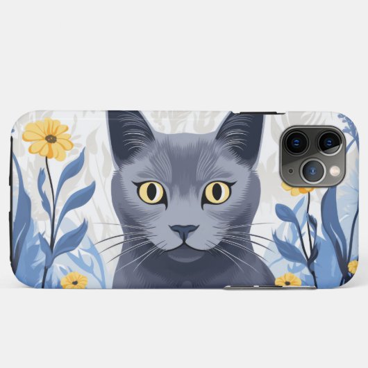 Russische Blaukatzengelbe Blumen Case-Mate iPhone Hülle (Rückseite (Horizontal))