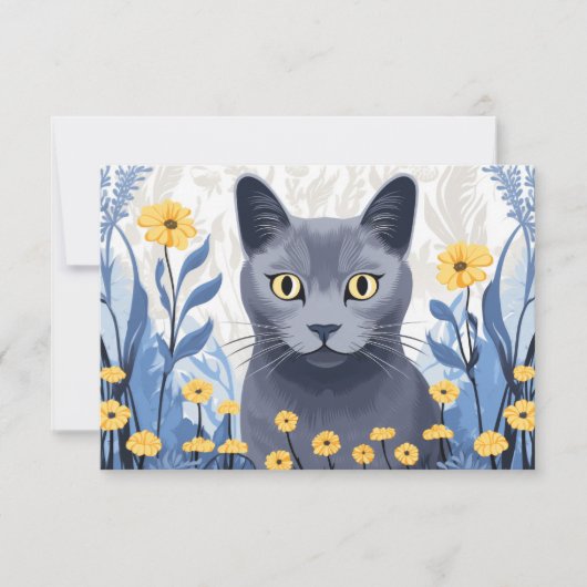 Russische Blaukatzengelbe Blumen Dankeskarte (Vorderseite)