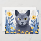 Russische Blaukatzengelbe Blumen Feiertagskarte (Vorne/Hinten)