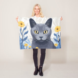 Russische Blaukatzengelbe Blumen Fleecedecke