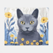 Russische Blaukatzengelbe Blumen Fleecedecke (Vorderseite (Horizontal))