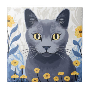 Russische Blaukatzengelbe Blumen Fliese