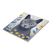 Russische Blaukatzengelbe Blumen Fliese (Seite)