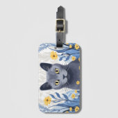 Russische Blaukatzengelbe Blumen Gepäckanhänger (Vorderseite Vertikal)