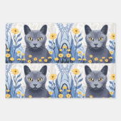 Russische Blaukatzengelbe Blumen Geschenkpapier Set (Vorderseite 2)