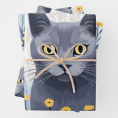 Russische Blaukatzengelbe Blumen Geschenkpapier Set (Beispiel)