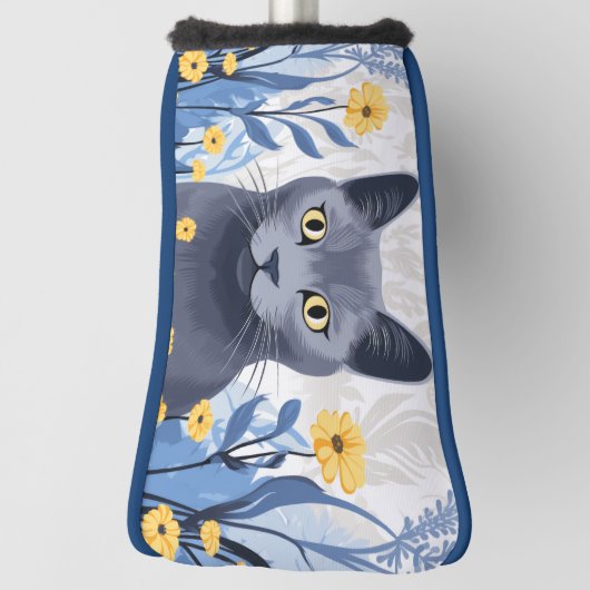 Russische Blaukatzengelbe Blumen Golf Headcover (Rotieren 90)