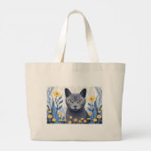 Russische Blaukatzengelbe Blumen Jumbo Stoffbeutel (Rückseite)