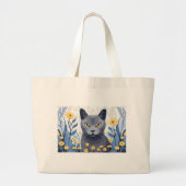 Russische Blaukatzengelbe Blumen Jumbo Stoffbeutel (Vorne)