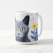 Russische Blaukatzengelbe Blumen Kaffeetasse (VorderseiteRechts)