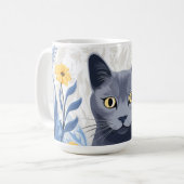 Russische Blaukatzengelbe Blumen Kaffeetasse (Vorderseite Links)