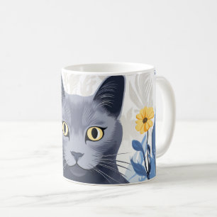 Russische Blaukatzengelbe Blumen Kaffeetasse