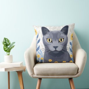 Russische Blaukatzengelbe Blumen Kissen