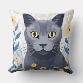 Russische Blaukatzengelbe Blumen Kissen