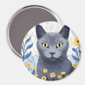 Russische Blaukatzengelbe Blumen Magnet (Vorderseite/Rückseite)