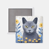 Russische Blaukatzengelbe Blumen Magnet (Vorderseite/Rückseite)