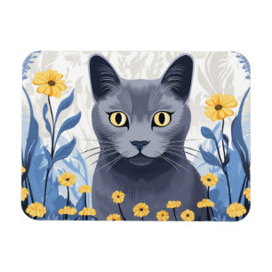 Russische Blaukatzengelbe Blumen Magnet