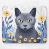 Russische Blaukatzengelbe Blumen Mousepad (Vorne)