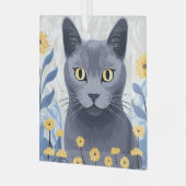 Russische Blaukatzengelbe Blumen Ornament Aus Glas (Vorderseite links)