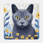 Russische Blaukatzengelbe Blumen Ornament Aus Metall (Rückseite)