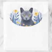 Russische Blaukatzengelbe Blumen Ovaler Aufkleber (Tasche)
