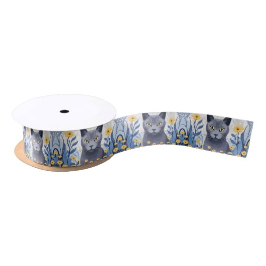 Russische Blaukatzengelbe Blumen Satinband (Spule)