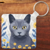 Russische Blaukatzengelbe Blumen Schlüsselanhänger (Rückseite)