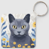 Russische Blaukatzengelbe Blumen Schlüsselanhänger (Rückseite)