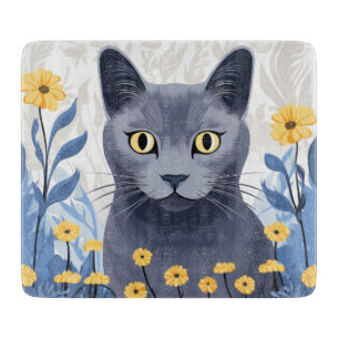 Russische Blaukatzengelbe Blumen Schneidebrett