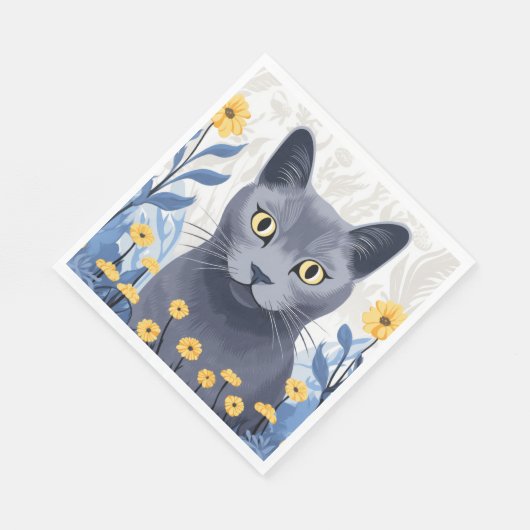 Russische Blaukatzengelbe Blumen Serviette (Ecke)