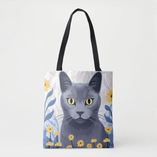 Russische Blaukatzengelbe Blumen Tasche (Vorderseite)