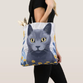 Russische Blaukatzengelbe Blumen Tasche (Von Nahem)