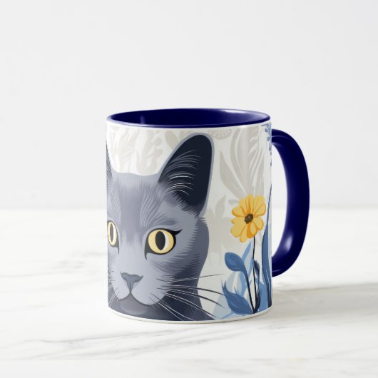 Russische Blaukatzengelbe Blumen Tasse (VorderseiteRechts)