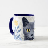 Russische Blaukatzengelbe Blumen Tasse (Vorderseite Links)