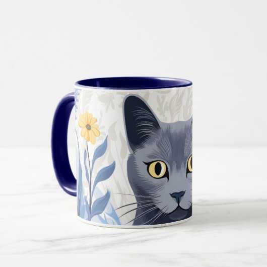Russische Blaukatzengelbe Blumen Tasse (Vorderseite Links)