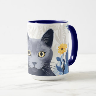 Russische Blaukatzengelbe Blumen Tasse
