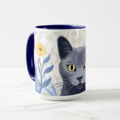 Russische Blaukatzengelbe Blumen Tasse (Vorderseite Links)