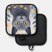 Russische Blaukatzengelbe Blumen Topflappen (Vorderseite/Rückseite)