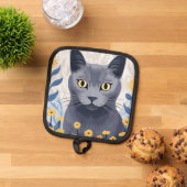 Russische Blaukatzengelbe Blumen Topflappen (Oben Unten)