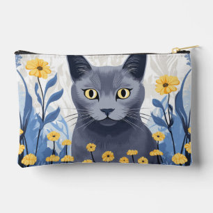 Russische Blaukatzengelbe Blumen Zubehörtasche