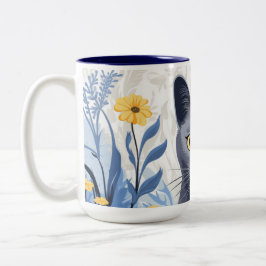 Russische Blaukatzengelbe Blumen Zweifarbige Tasse