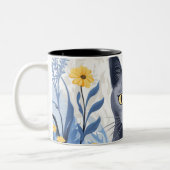 Russische Blaukatzengelbe Blumen Zweifarbige Tasse (Links)