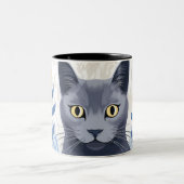 Russische Blaukatzengelbe Blumen Zweifarbige Tasse (Mittel)