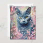Russische Blue Cat Aquarellfarben-Blume Postkarte (Vorne/Hinten)