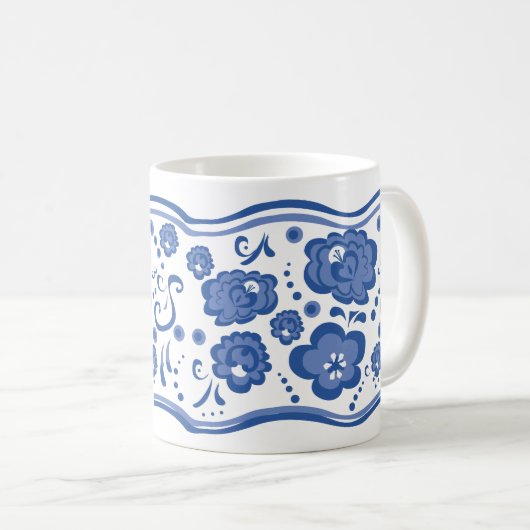 Russische BlumenGzhel Art Kaffeetasse (VorderseiteRechts)
