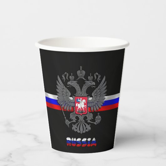 Russische Fahnenwappen Pappbecher (Vorderseite)