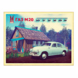 Russische Firma GAZ M-20 Auto und Dacha Fotoskulptur Magnet<br><div class="desc">Ein Propagandabild der Imitate mit einer ländlichen Szene aus der frühen sowjetischen Gewerkschaft nach dem Krieg. Zeigt ein Pobeda-Automobil GAZ M-20 vor einer Datscha (Landhaus). Im oberen Teil des Bildes befindet sich ein "M20"-Kapuzendekor, kyrillischer (russischer) Text mit "Г А" (GAZ) und ein Seitenschmuck, der auf den Fahrzeugen mit stilisiertem kyrillischen...</div>