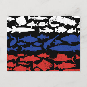 Russische Flagge aus Fisch - Fischereikonzept für  Feiertagspostkarte