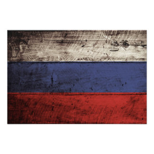 Russische Flagge für altes Holzkörnchen Fotodruck